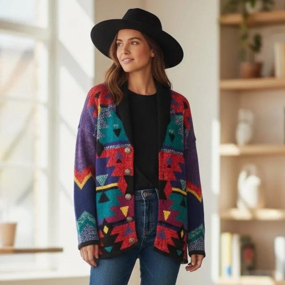 VTG Casa Maglia‎ Southwest/Western/Tribal/Aztec Cardigan Sweater L 142R